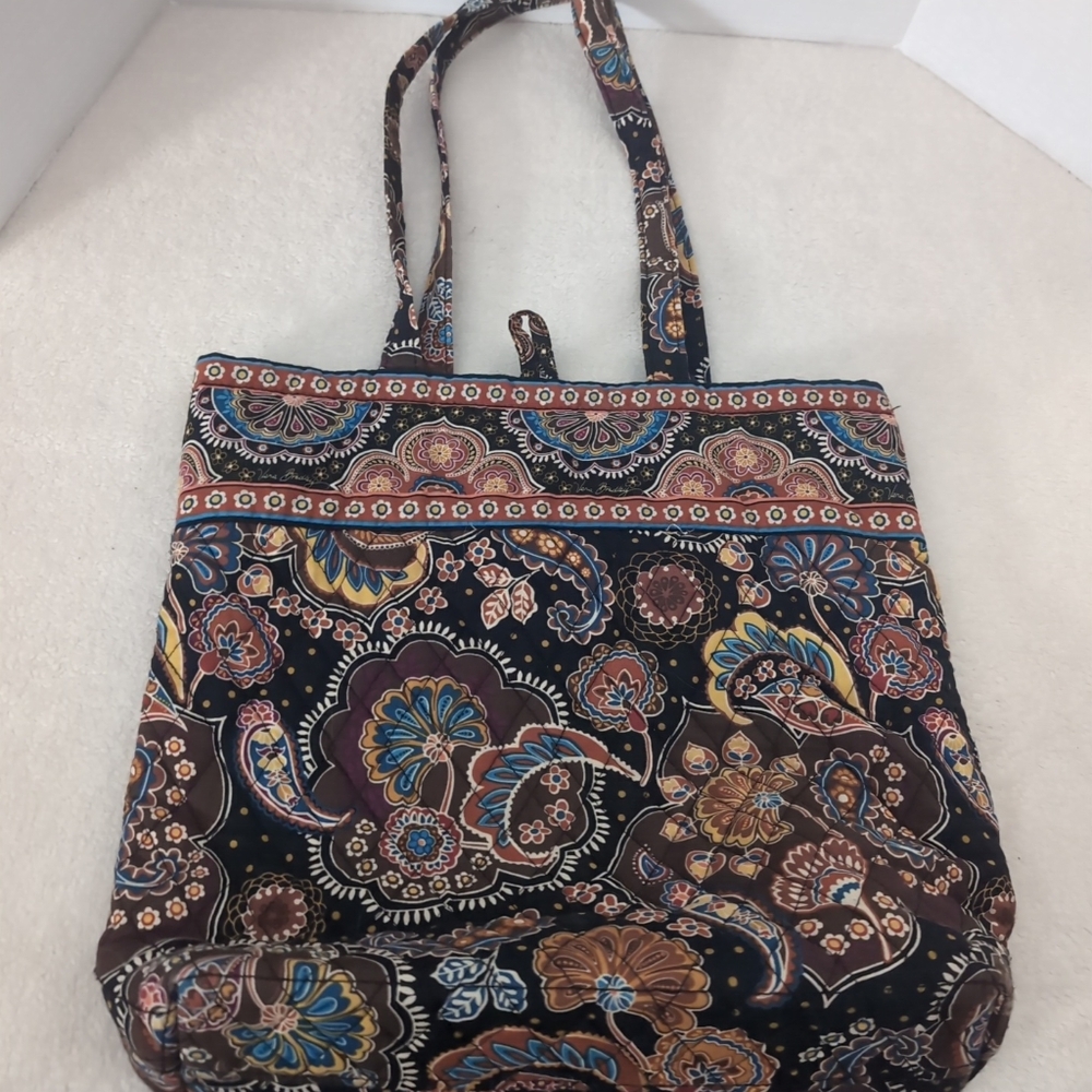 vera bradley lg brown/black floral paisley tote bag